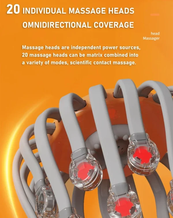 20Massage Heads Orange Scalp Head Massager Red Light Vibrator Octopus Scratcher For Relaxation Stress Migraine - Image 2